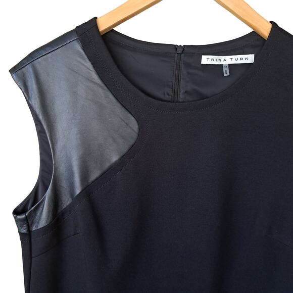 NWT Trina Turk Missy Black Ponte Sheath Dress Size 10 Leather Detail - Picture 3 of 14